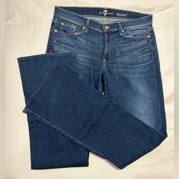 7 For All Mankind Bootcut Mid Rise Dark Wash Jeans Size 31 EUC - Picture 4 of 6
